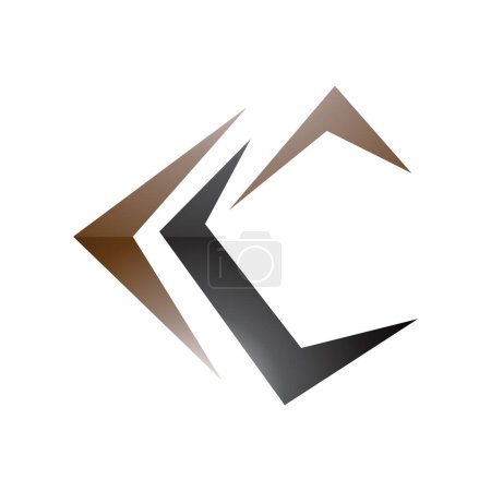 Illustration for Brown and Black Glossy Letter C Icon with Pointy Tips on a White Background - Royalty Free Image