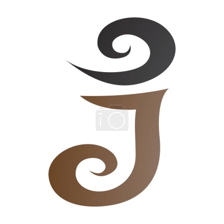 Illustration for Brown and Black Glossy Swirl Shaped Letter J Icon on a White Background - Royalty Free Image