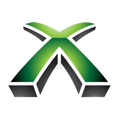 Ilustración de Verde y Negro brillante 3d en forma de letra X icono sobre un fondo blanco - Imagen libre de derechos