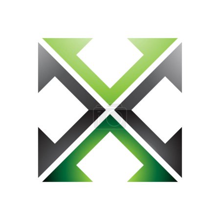 Ilustración de Verde y Negro brillante flecha cuadrada en forma de letra X icono sobre un fondo blanco - Imagen libre de derechos