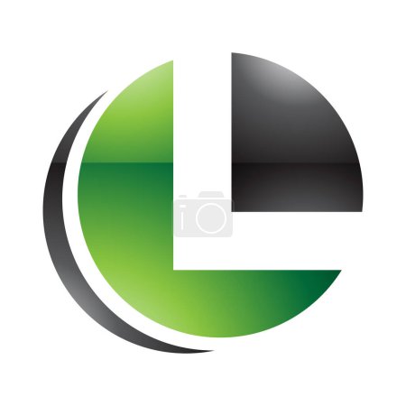 Téléchargez les illustrations : Icône L en forme de cercle brillant vert et noir sur fond blanc - en licence libre de droit