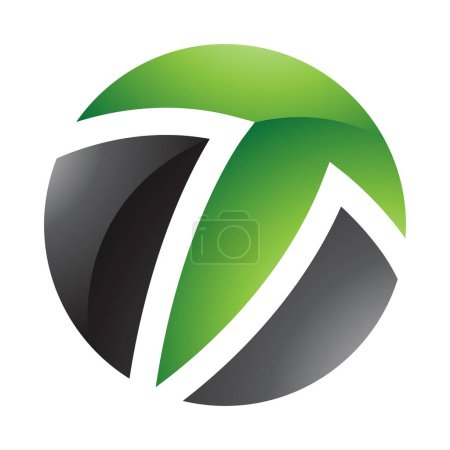 Téléchargez les illustrations : Icône T en forme de cercle brillant vert et noir sur fond blanc - en licence libre de droit