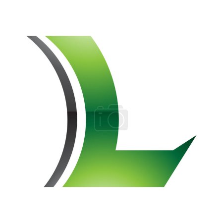 Téléchargez les illustrations : Lentille concave brillante verte et noire en forme de lettre L Icône sur fond blanc - en licence libre de droit