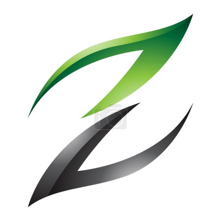 Ilustración de Verde y Negro brillante fuego en forma de letra Z icono sobre un fondo blanco - Imagen libre de derechos