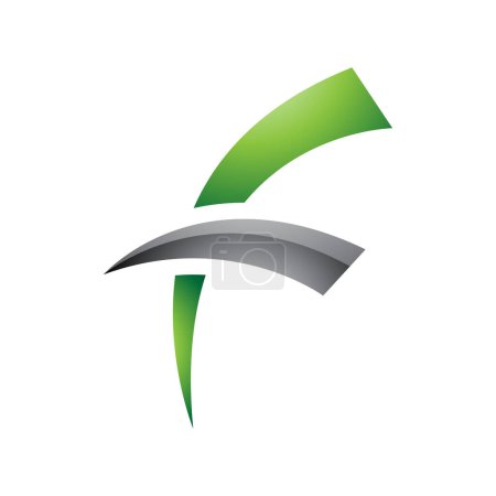 Ilustración de Verde y Negro brillante letra F icono con líneas redondas espinosas sobre un fondo blanco - Imagen libre de derechos