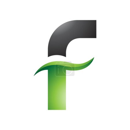 Illustration for Green and Black Glossy Letter F Icon with Spiky Waves on a White Background - Royalty Free Image