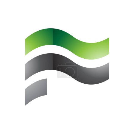 Ilustración de Verde y Negro ondulado brillante bandera en forma de letra F icono sobre un fondo blanco - Imagen libre de derechos
