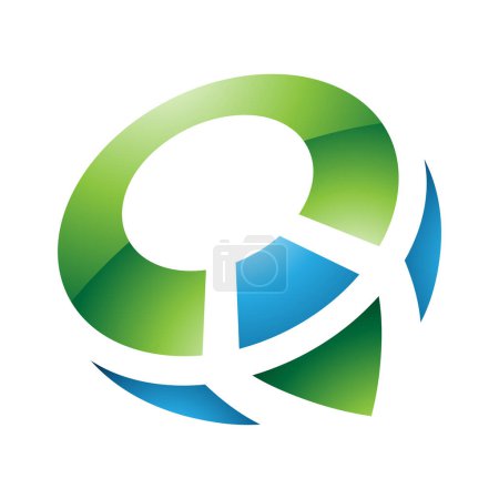 Ilustración de Brújula brillante verde y azul en forma de letra Q icono sobre un fondo blanco - Imagen libre de derechos