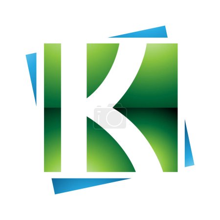 Ilustración de Letra cuadrada brillante verde y azul K Icono sobre fondo blanco - Imagen libre de derechos