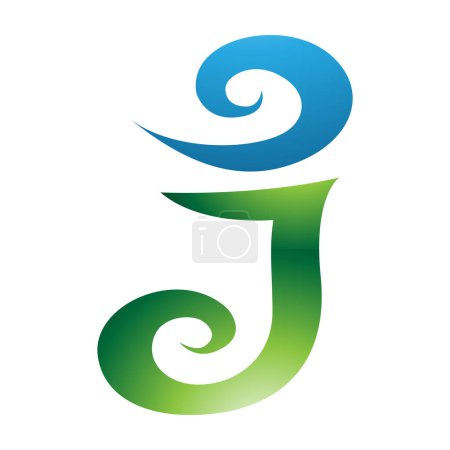 Illustration for Green and Blue Glossy Swirl Shaped Letter J Icon on a White Background - Royalty Free Image