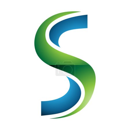 Illustration for Green and Blue Glossy Twisted Shaped Letter S Icon on a White Background - Royalty Free Image