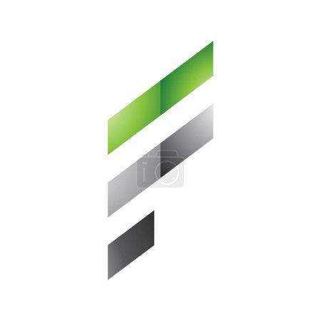 Ilustración de Letra F brillante verde y gris Icono con rayas diagonales sobre fondo blanco - Imagen libre de derechos