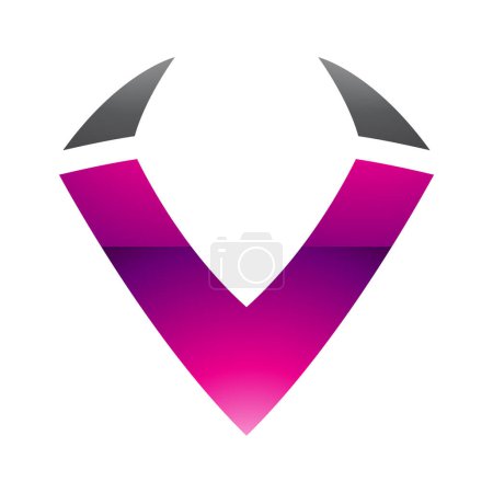 Illustration for Magenta and Black Glossy Horn Shaped Letter V Icon on a White Background - Royalty Free Image