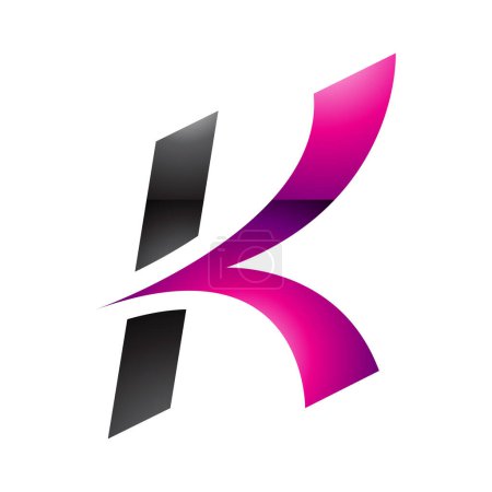 Illustration for Magenta and Black Glossy Italic Arrow Shaped Letter K Icon on a White Background - Royalty Free Image