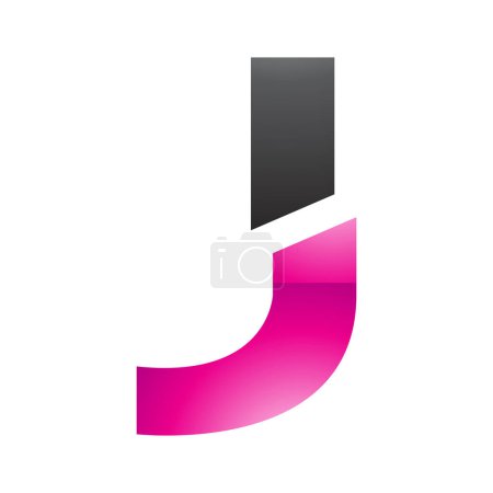 Illustration for Magenta and Black Glossy Split Shaped Letter J Icon on a White Background - Royalty Free Image