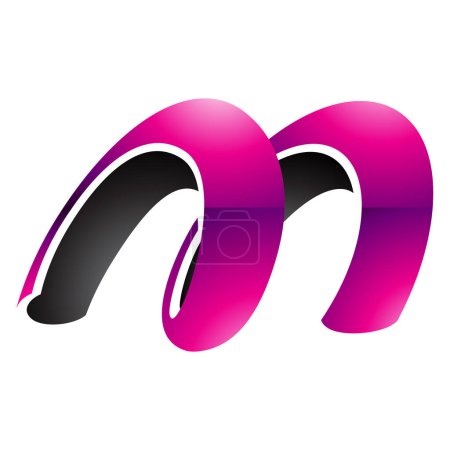 Illustration for Magenta and Black Glossy Spring Shaped Letter M Icon on a White Background - Royalty Free Image