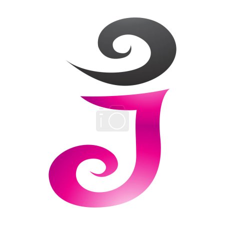 Illustration for Magenta and Black Glossy Swirl Shaped Letter J Icon on a White Background - Royalty Free Image