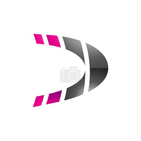 Illustration for Magenta and Black Striped Glossy Letter D Icon on a White Background - Royalty Free Image