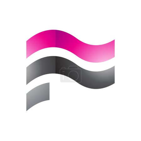 Ilustración de Magenta y Negro ondulado brillante bandera en forma de letra F icono sobre un fondo blanco - Imagen libre de derechos