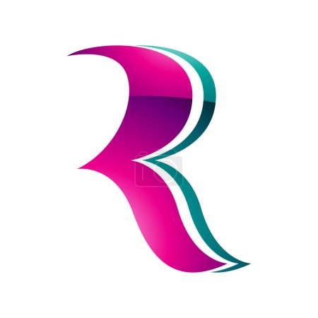 Illustration for Magenta and Green Glossy Wavy Shaped Letter R Icon on a White Background - Royalty Free Image