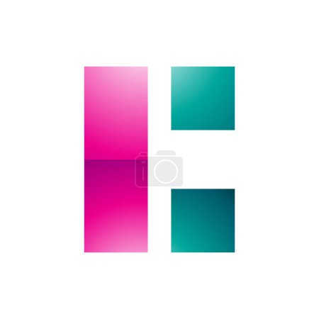 Illustration for Magenta and Green Rectangular Glossy Letter C Icon on a White Background - Royalty Free Image