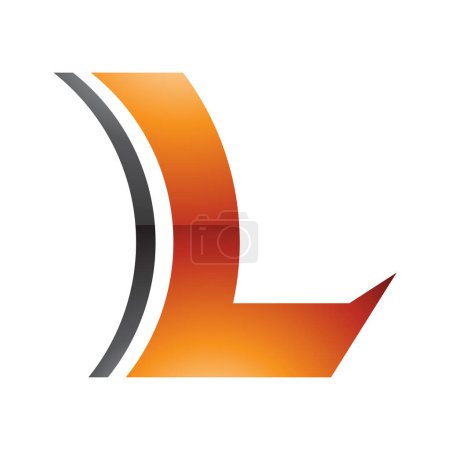 Téléchargez les illustrations : Lentille concave brillante orange et noire en forme de lettre L Icône sur fond blanc - en licence libre de droit
