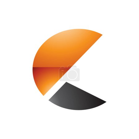 Ilustración de Icono de letra C brillante naranja y negro con semicírculos sobre un fondo blanco - Imagen libre de derechos