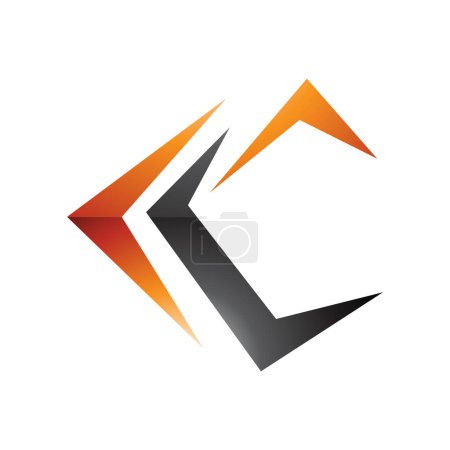 Illustration for Orange and Black Glossy Letter C Icon with Pointy Tips on a White Background - Royalty Free Image