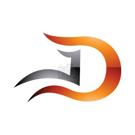 Ilustración de Icono de letra D brillante naranja y negro con curvas onduladas sobre un fondo blanco - Imagen libre de derechos