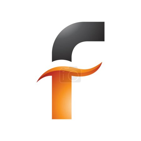 Ilustración de Icono de letra F brillante naranja y negro con ondas puntiagudas sobre un fondo blanco - Imagen libre de derechos