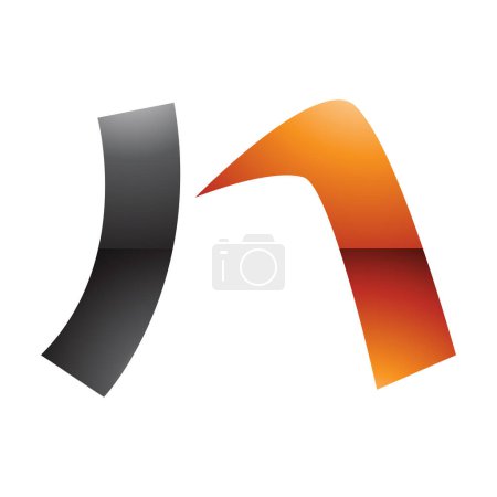 Téléchargez les illustrations : Orange et noir brillant Lettre N Icône avec un rectangle incurvé sur un fond blanc - en licence libre de droit