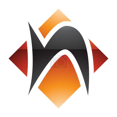 Ilustración de Naranja y Negro brillante letra N icono con una forma de diamante cuadrado sobre un fondo blanco - Imagen libre de derechos