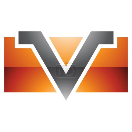 Ilustración de Naranja y Negro brillante rectángulo en forma de letra V icono sobre un fondo blanco - Imagen libre de derechos