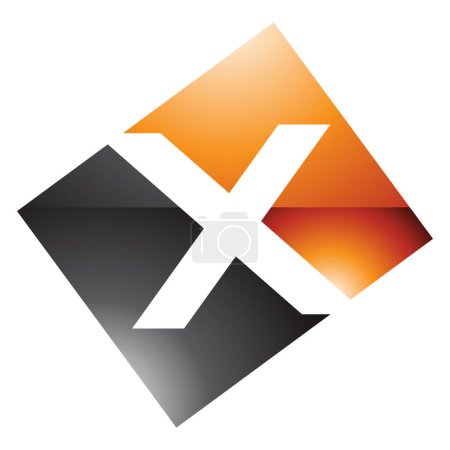Ilustración de Naranja y Negro brillante rectángulo en forma de letra X icono sobre un fondo blanco - Imagen libre de derechos