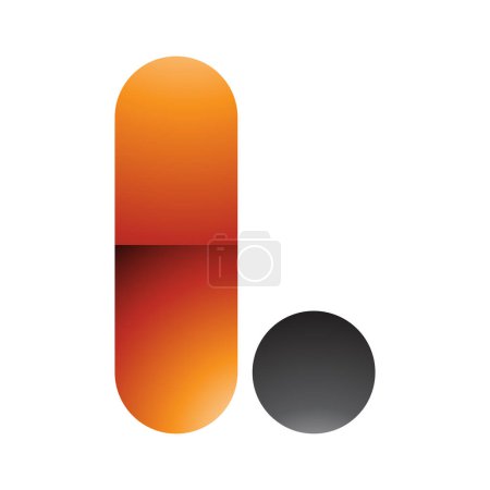 Téléchargez les illustrations : Icône L arrondie brillante orange et noire sur fond blanc - en licence libre de droit