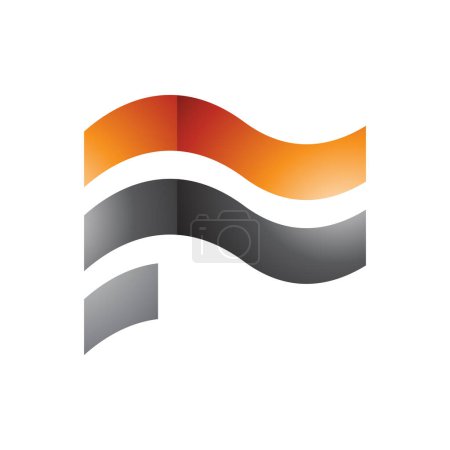 Ilustración de Naranja y Negro ondulado brillante bandera en forma de letra F icono sobre un fondo blanco - Imagen libre de derechos