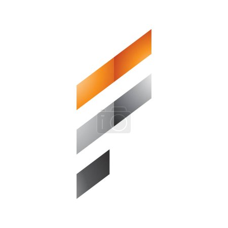 Illustration for Orange and Grey Glossy Letter F Icon with Diagonal Stripes on a White Background - Royalty Free Image