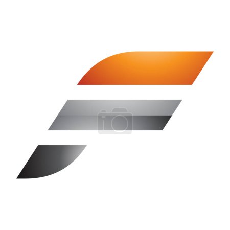Ilustración de Letra F brillante naranja y gris Icono con rayas horizontales sobre fondo blanco - Imagen libre de derechos