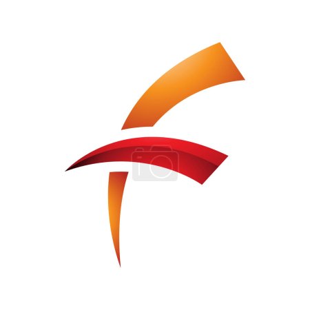 Ilustración de Icono de letra F brillante naranja y rojo con líneas redondas espinosas sobre un fondo blanco - Imagen libre de derechos