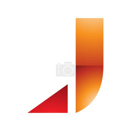 Illustration for Orange and Red Glossy Letter J Icon with a Triangular Tip on a White Background - Royalty Free Image