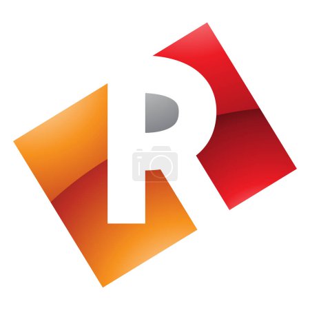 Ilustración de Naranja y rojo brillante rectángulo en forma de letra R icono sobre un fondo blanco - Imagen libre de derechos