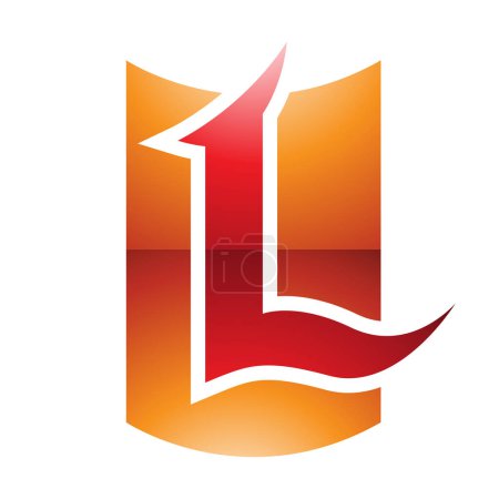 Illustration for Orange and Red Glossy Shield Shaped Letter L Icon on a White Background - Royalty Free Image
