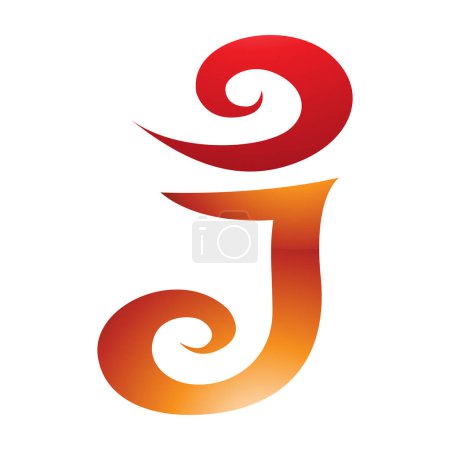 Illustration for Orange and Red Glossy Swirl Shaped Letter J Icon on a White Background - Royalty Free Image