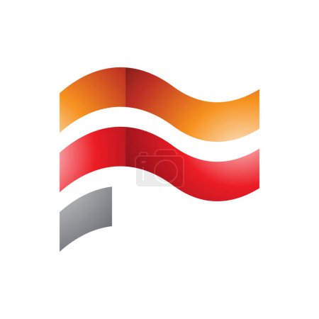 Ilustración de Naranja y rojo ondulado brillante bandera en forma de letra F icono sobre un fondo blanco - Imagen libre de derechos