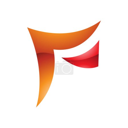 Ilustración de Naranja y rojo ondulado brillante papel en forma de letra F icono sobre un fondo blanco - Imagen libre de derechos