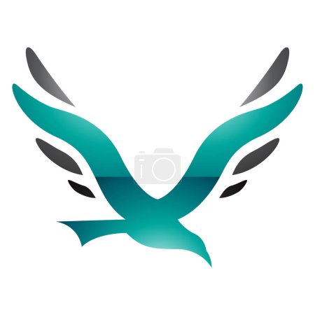 Ilustración de Verde persa y negro brillante pájaro en forma de letra V icono sobre un fondo blanco - Imagen libre de derechos