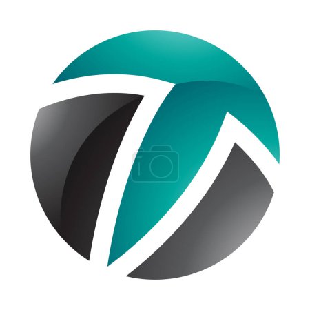 Ilustración de Persa verde y negro brillante círculo en forma de letra T icono sobre un fondo blanco - Imagen libre de derechos