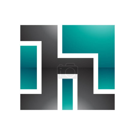 Ilustración de Persa verde y negro cuadrado en forma de letra brillante H icono sobre un fondo blanco - Imagen libre de derechos