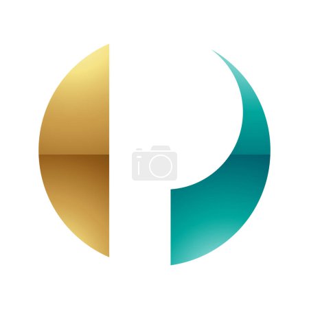 Ilustración de Persa verde y oro brillante círculo en forma de letra P icono sobre un fondo blanco - Imagen libre de derechos