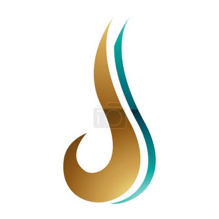 Illustration for Persian Green and Gold Glossy Hook Shaped Letter J Icon on a White Background - Royalty Free Image